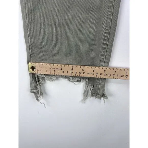 We The Free Jeans Womens 25 Green Denim Mid Rise Pockets Raw Hem Fringes - Picture 9 of 16